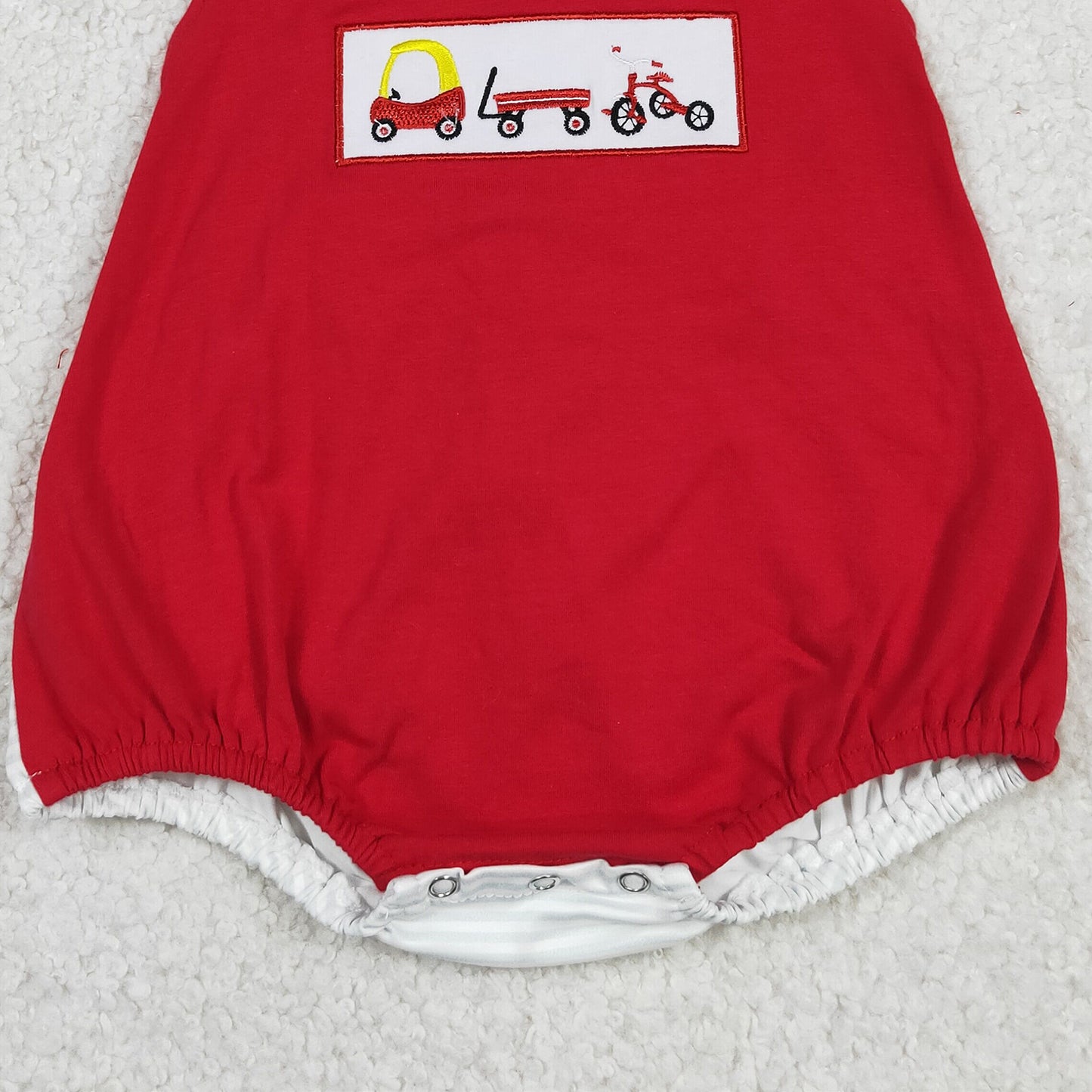 SR2849 RTS NO MOQ （In stock）Embroidery Cars Bicycle Baby Boys Strap Rompers