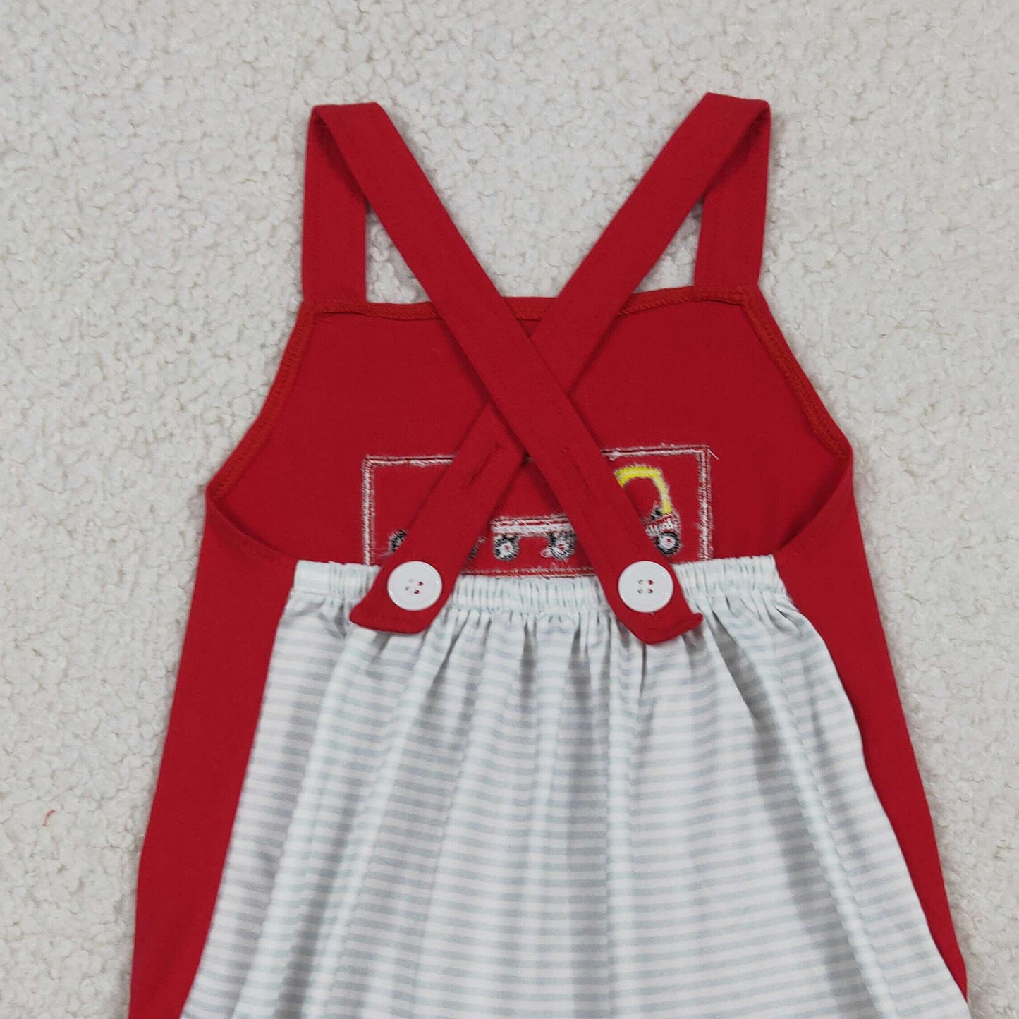 SR2849 RTS NO MOQ （In stock）Embroidery Cars Bicycle Baby Boys Strap Rompers