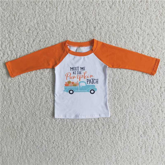 6 A11-17  Baby Boys Meet Me Pumpkin Tractor Orange Long Sleeve Tee Shirts Tops