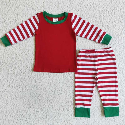 6 A12-12Red cotton body stripe sleeve and pants children Christmas pjs