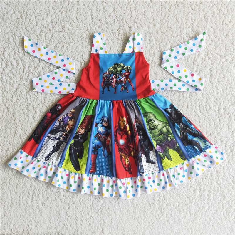 D4-17  Baby Girls cartoon red dots twirl dresses
