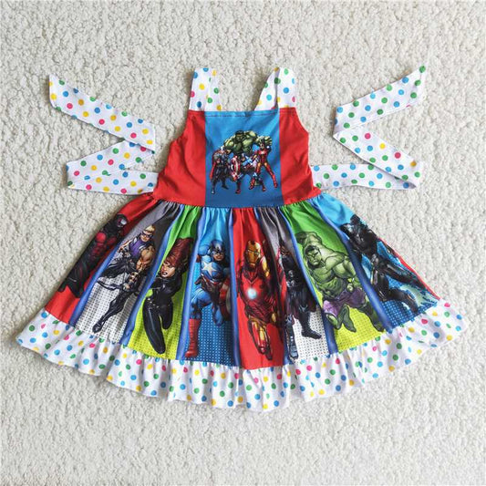 D4-17  Baby Girls cartoon red dots twirl dresses