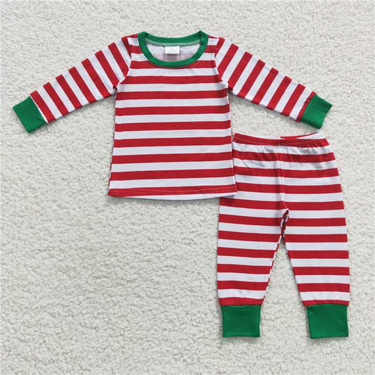 6 A8-16Cotton red striep kids Christmas pjs