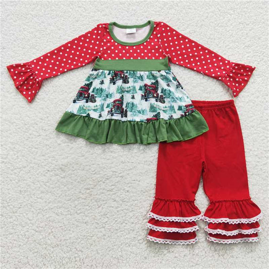 6 B5-16 Christmas tree car Polka dot red long-sleeved lace pants