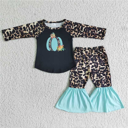 6 A13-15Girl Blue Pumpkin Leopard Outfit