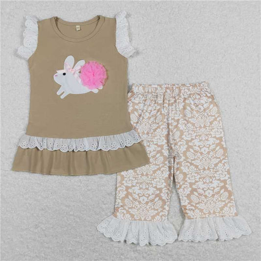 B17-1 Girls brown bunny capris sets