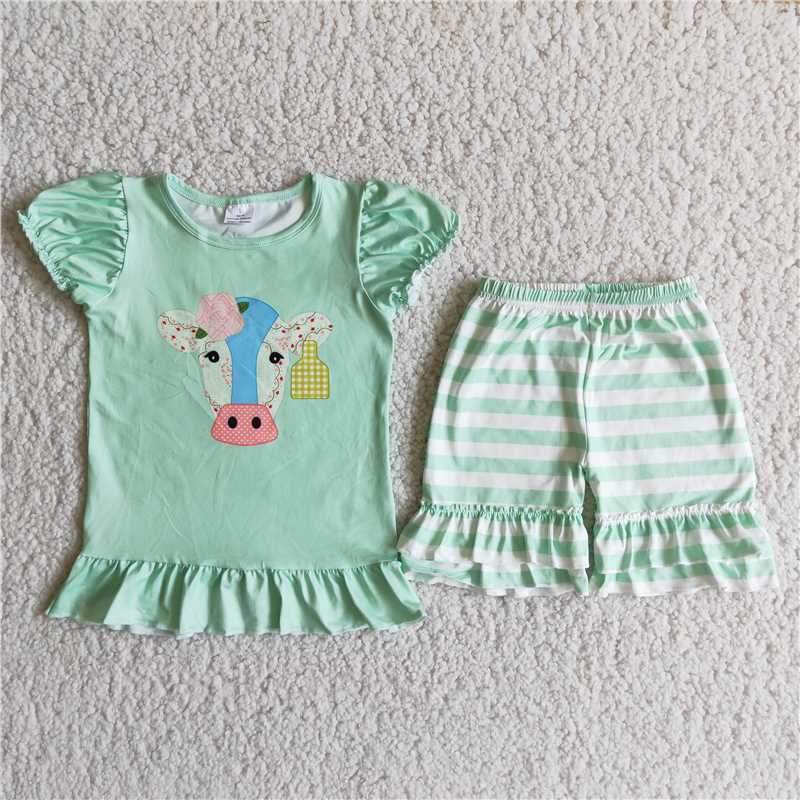 Heifer stripe exquisite ruffles Shorts sets