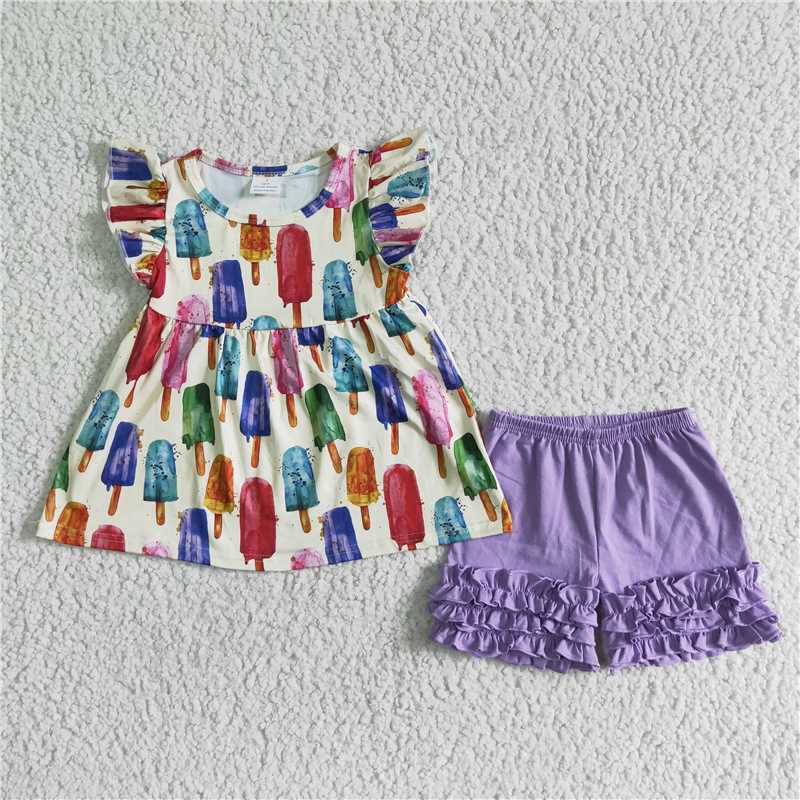 Colorful puffy sleeves shorts set