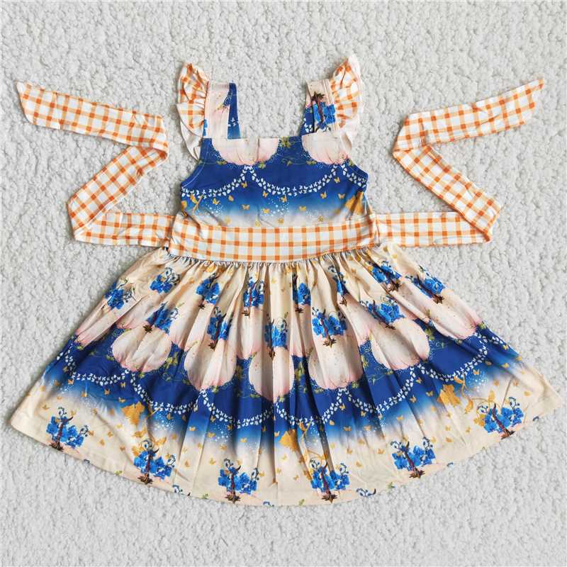 D2-17   Beautiful blue flower with belt dresses