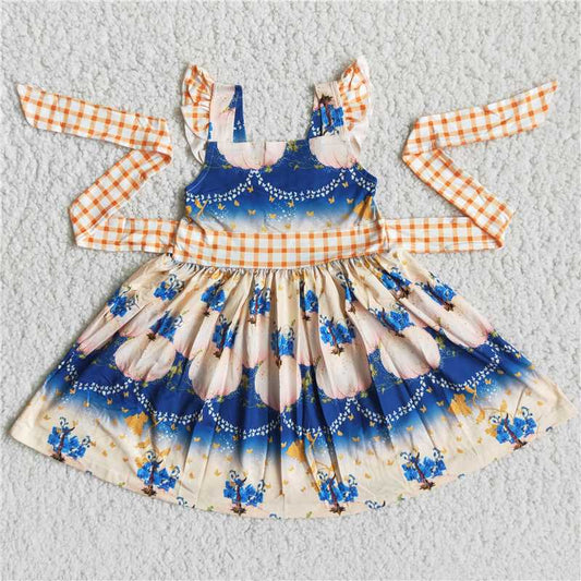 D2-17   Beautiful blue flower with belt dresses