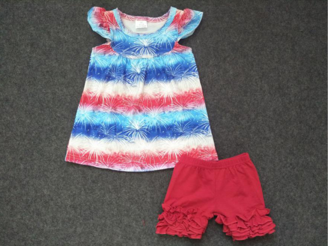 Girls Kids chicken farm embroidered summer shorts sets