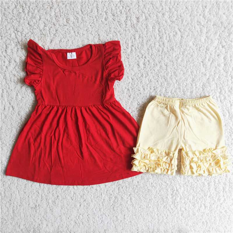 Red O-Neck soft shorts set