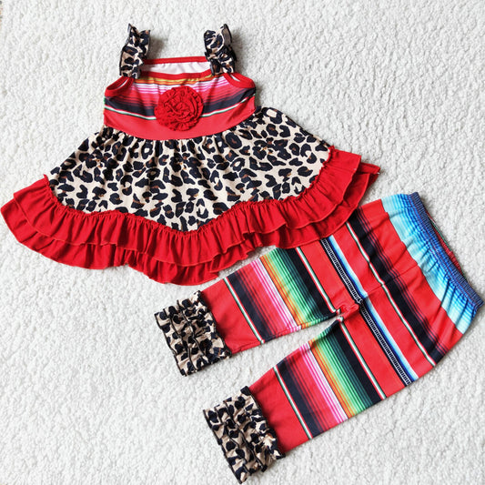 D3-18  Leopard flower stripe capris sets