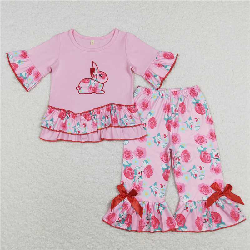 B14-21 Girls pink rabbit capris sets