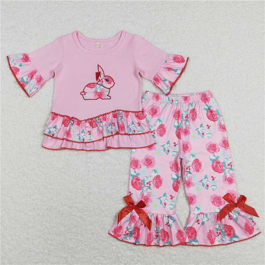 B14-21 Girls pink rabbit capris sets