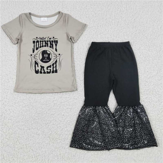 A17-14  black gita baby girls sequin pants clothes set