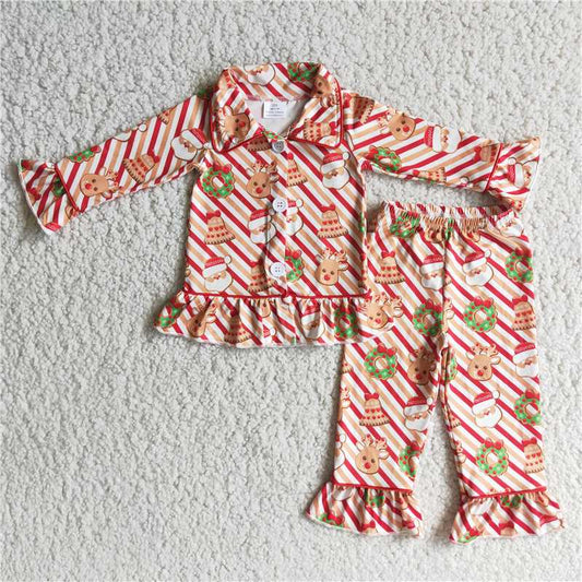 6 A23-18 Girls Santa Claus red long-sleeved pajamas