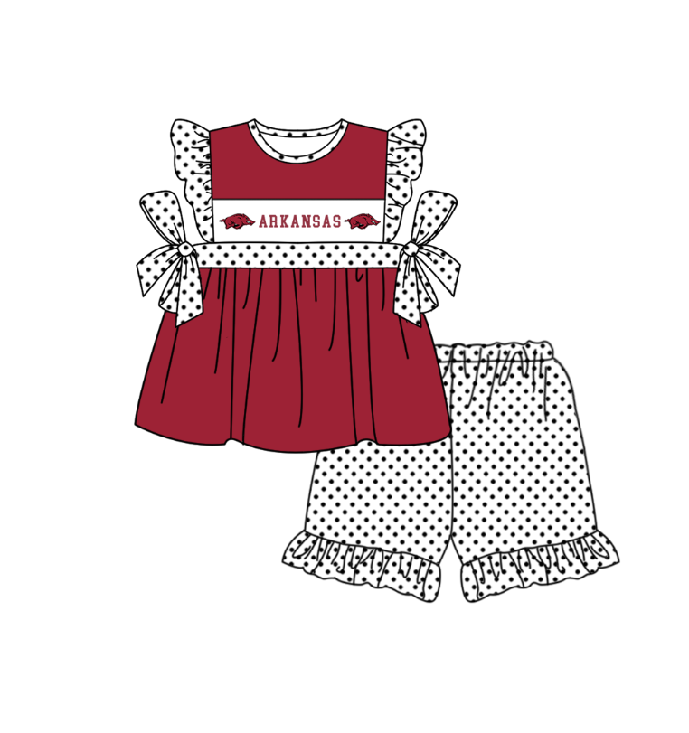 CUSTOM MOQ 5 Sibling Boys Baby Girls Red Top Shorts Clothes Set Knee Length Dress Rompers