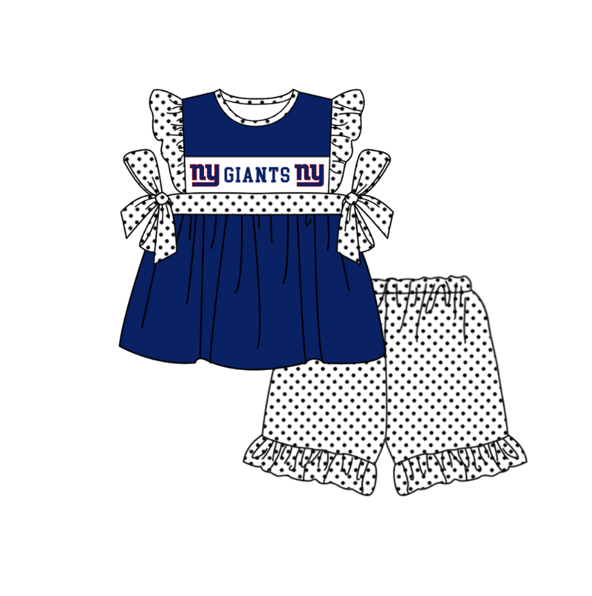 CUSTOM MOQ 5 Sibling Baby Kids Blue Top Shorts Clothes Set Knee Length Dress Rompers