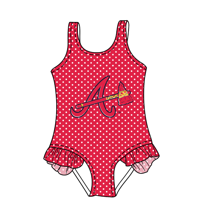 CUSTOM MOQ 5 Cute Comfortable Clothing For Kids Baby Girls Bright Red Polka Dots Ruffle Team One Piece Swimsuits