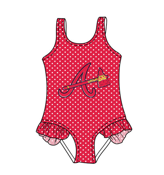 CUSTOM MOQ 5 Cute Comfortable Clothing For Kids Baby Girls Bright Red Polka Dots Ruffle Team One Piece Swimsuits