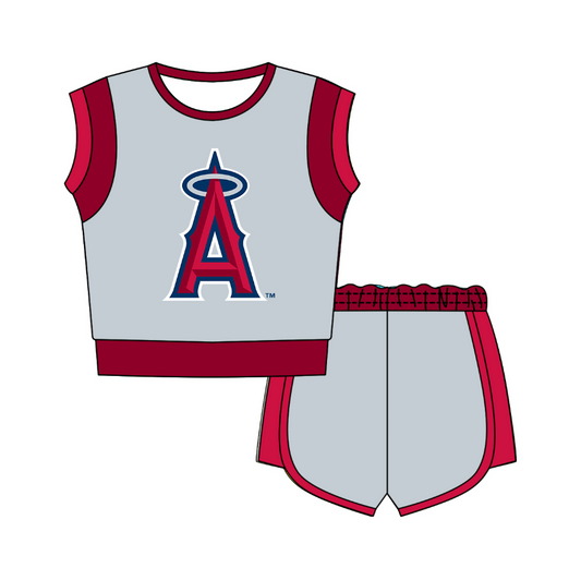 CUSTOM MOQ 5 Cute Comfortable Clothing For Kids Baby Kids Summer Red A Sleeveless Patchwork Top Shorts Clothes Sets