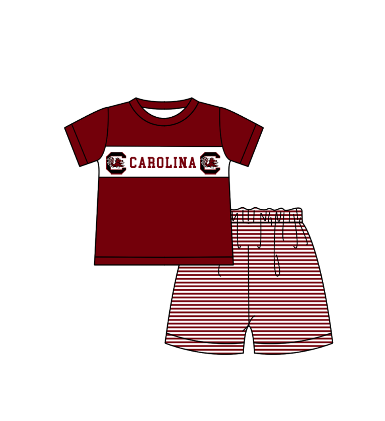 CUSTOM MOQ 5 Sibling Boys Baby Girls Red Stripe Top Ruffles Shorts Clothes Set Knee Length Dress Rompers