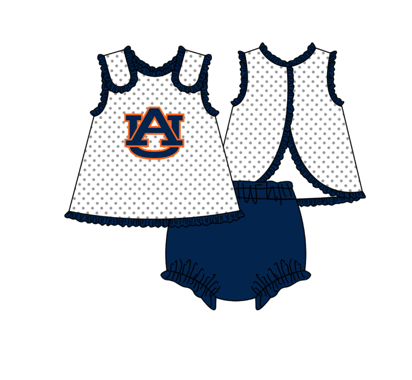 CUSTOM MOQ 5 Sibling Boys Baby Girls Dark Blue Top Shorts Clothes Set Knee Length Dress Rompers