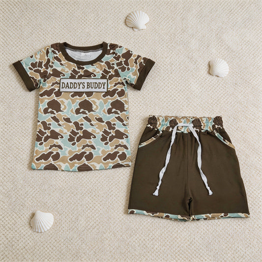 BSSO1839 RTS NO MOQ （In stock ）Daddy's buddy embroidery camo top shorts boys outfits