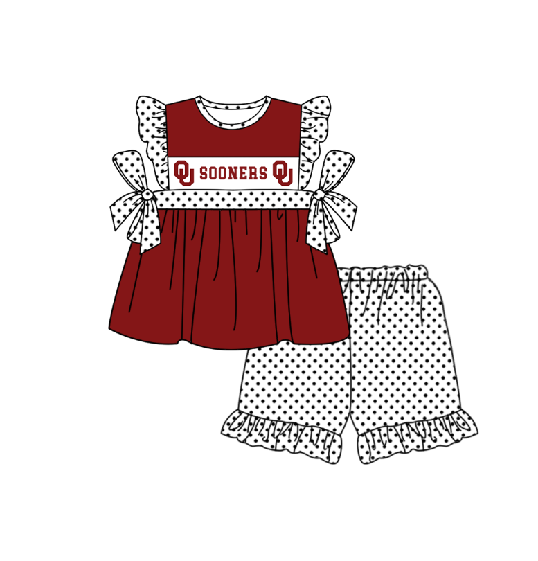 CUSTOM MOQ 5 Sibling Baby Kids Red Polka Dots Top Shorts Clothes Set Knee Length Dress Rompers
