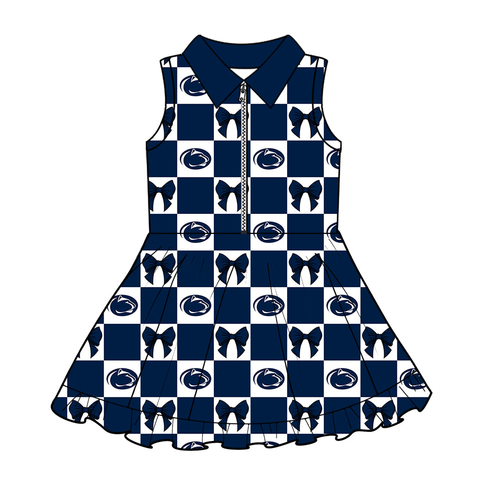 CUSTOM MOQ 5 Sibing Kids Clothing for Girls Baby Girls Blue Bow Top Skirts Yoga Active Team Clothes Sets Knee Length Dress Shorts