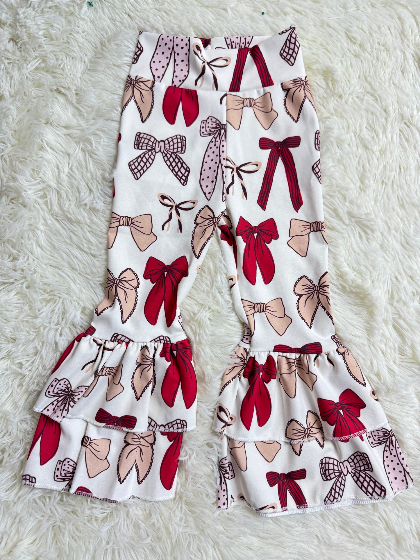 12.6 RST GLP2373 Baby Girls Red Bows Yoga Active Ruffle Bell Bottom Pants