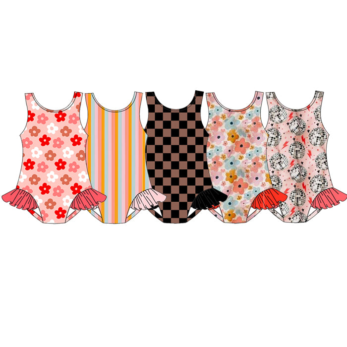 Sleeveless khaki black plaid baby girls summer swimsuit
