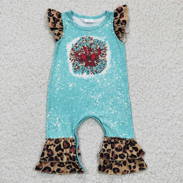 Baby Girls Brown Leopard Print Flying Sleeve Lace Romper Short Sleeve Long Pants Set