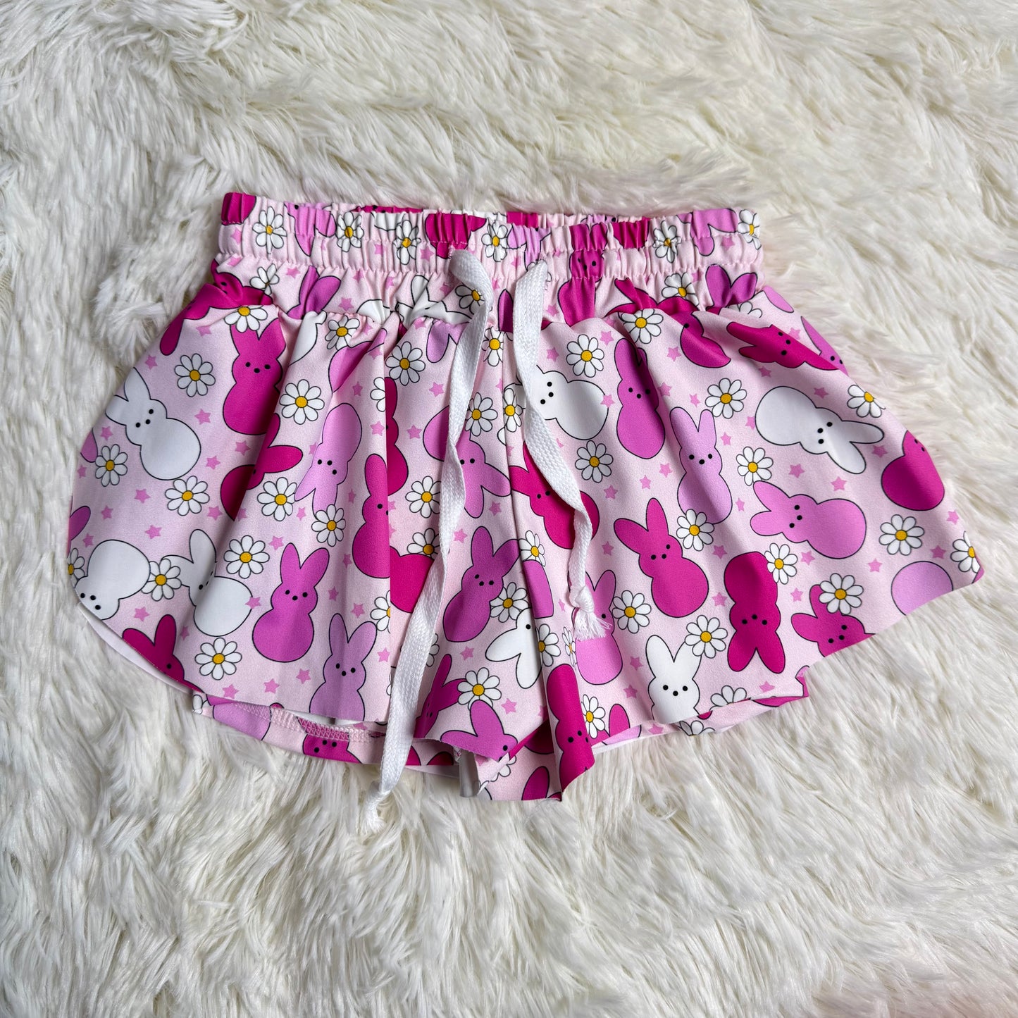 12.25 RST SS0714 Baby Girls Pink Rabbits Flowers Easter Yoga Active Ruffle Shorts Bottom