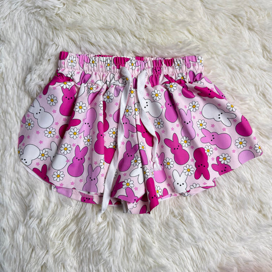 12.25 RST SS0714 Baby Girls Pink Rabbits Flowers Easter Yoga Active Ruffle Shorts Bottom