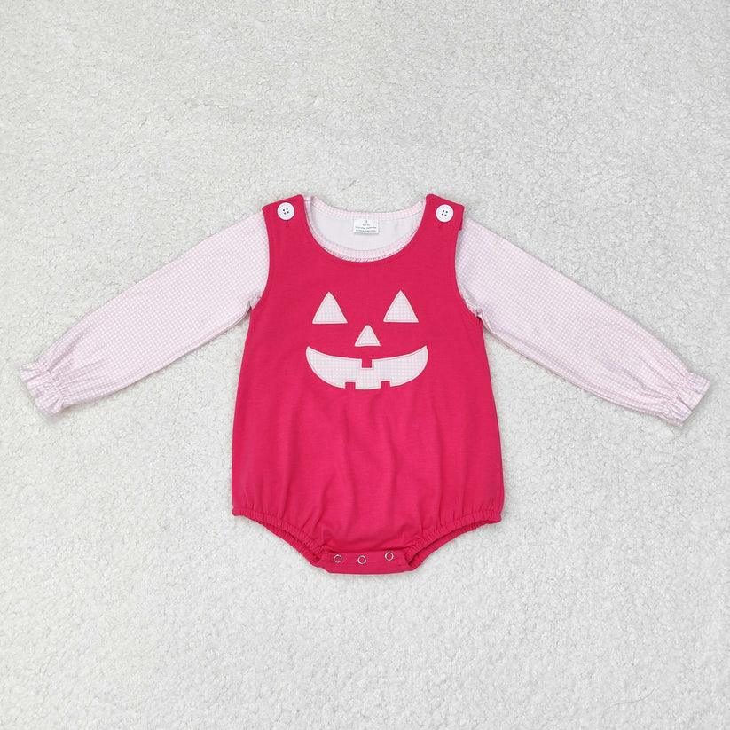 RTS NO MOQ （In stock）Sibling baby girl boy clothes halloween long-sleeved top embroidery smiley face rose red sleeveless dress and romper 2 pieces set