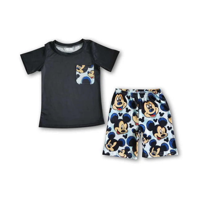 BSSO0053 Sales New RTS No Moq Promotion Black pocket cute baby boy summer outfits