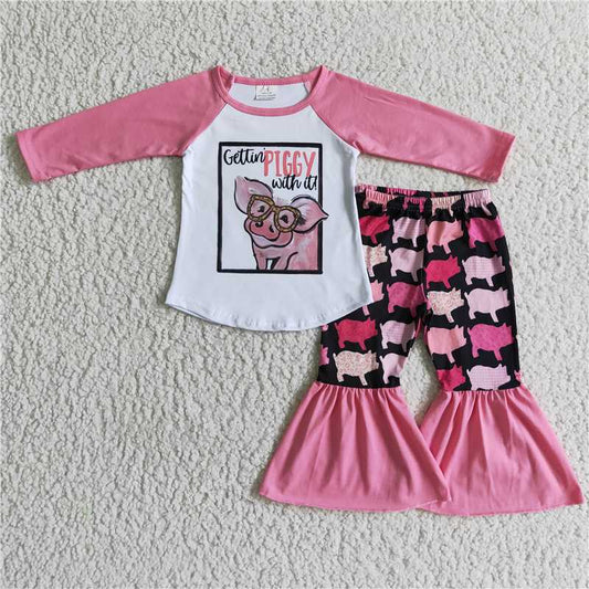 6 A10-17Piggy print baby girls clothing
