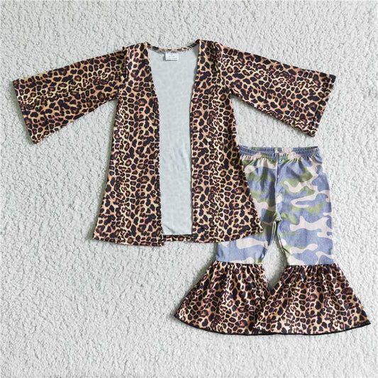 6 A25-2Leopard cardigan camo bell bottom pants kids clothes
