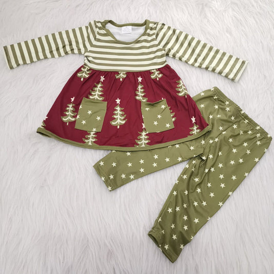 6 A23-2 Green striped Christmas tree star pocket set