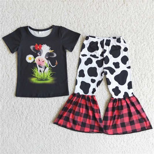 C8-16  Girl Cow Leopard Plaid Outfit