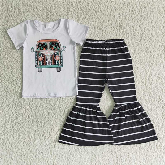 B5-9  Girl Bus Striped Bell Bottom Outfits