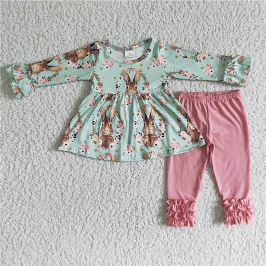 6 B10-36 Easter Bunny Green and Pink Pants Suit
