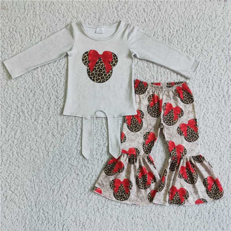 6 A22-2Screen print mouse bell bottom pants toddler girl clothing