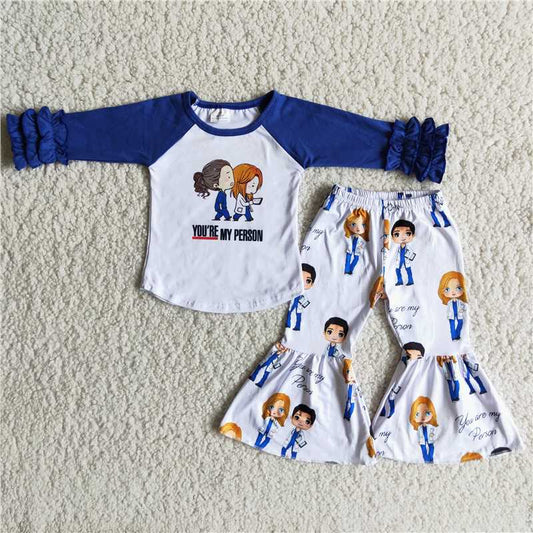 6 A23-17Blue long sleeve shirt pants girls fall outfits