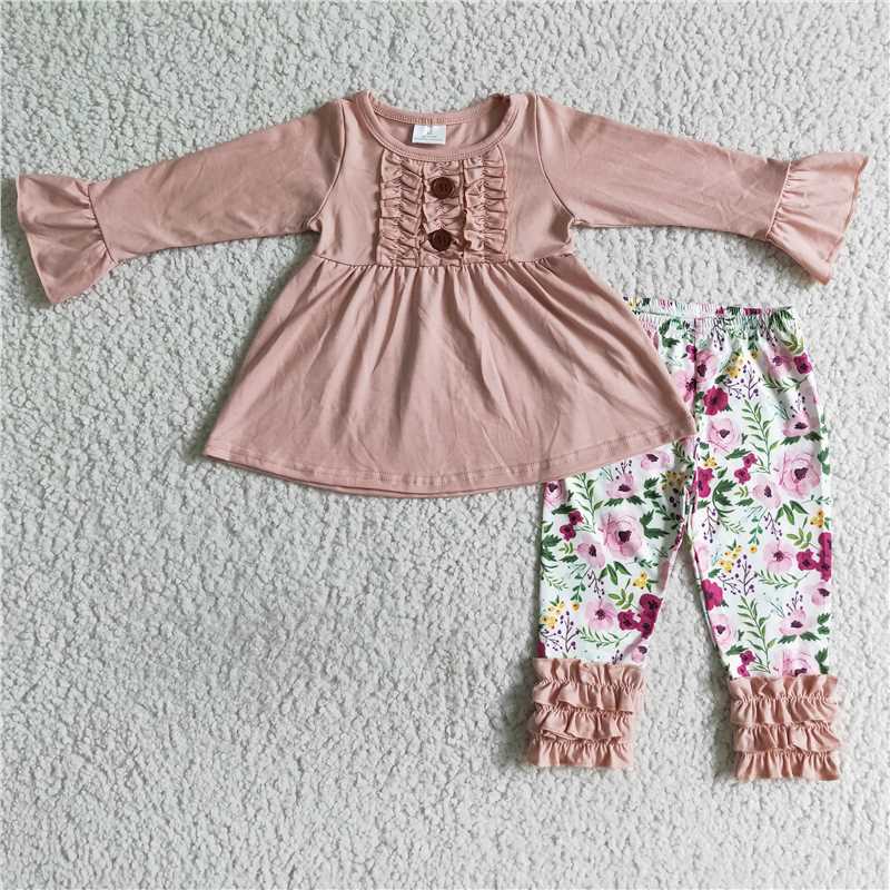 6 A4-13Pink tunic match floral icing ruffle leggings girls outfits