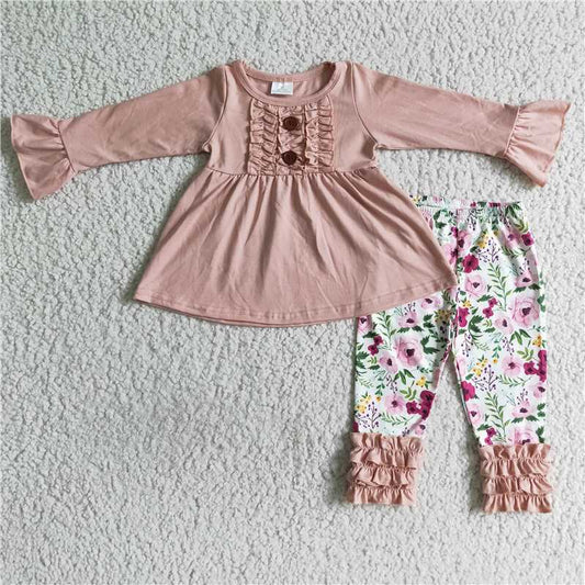 6 A4-13Pink tunic match floral icing ruffle leggings girls outfits