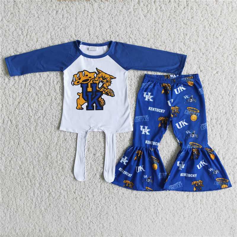 6 A27-28Wildcats print long sleeve bell bottom pants team set