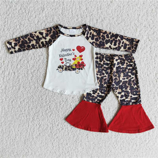 12.15 RTS NO MOQ （In stock）6 C11-28 Baby Girls Happy Valentines day bell bottom pants sets